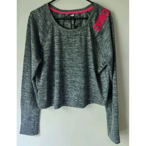 Crunch Women's Crop Sweatshirt Long Sleeve Gray/Pink Logo Size Large Gym Athlete